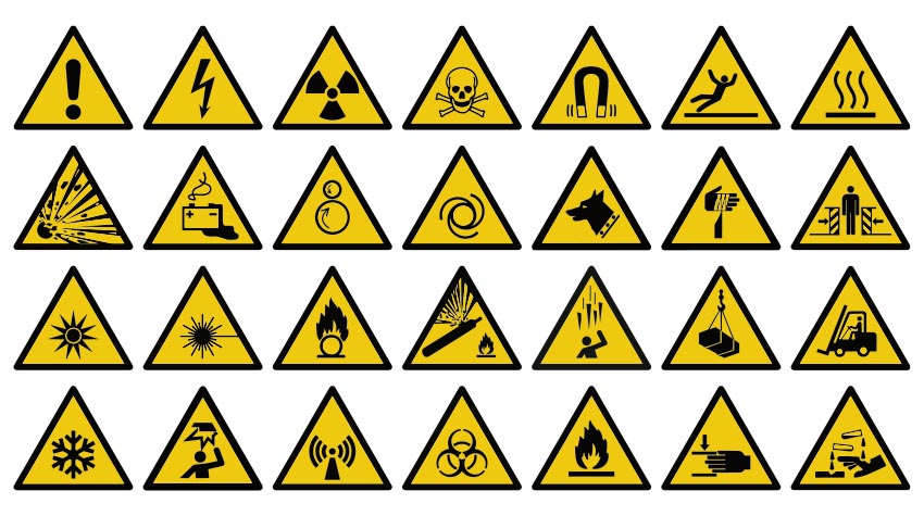 Warnzeichen sind dreieckig und gelb. © Shutterstock, hanohiki