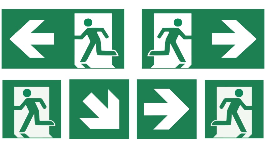 Ein Rettungszeichen weist beispielsweise auf den Weg zum Notausgang hin. © Shutterstock, hanohiki